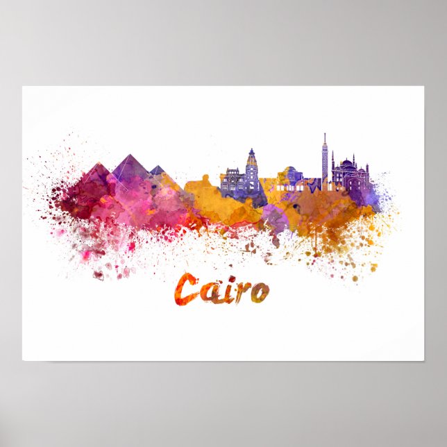 Cairo skyline in watercolor poster (Front)