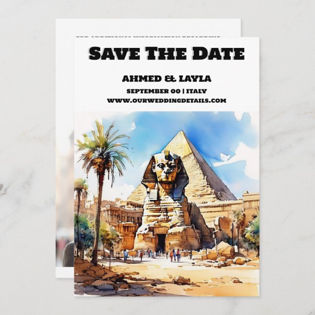 Cairo wedding save the date Sphinx pyramid Egypt (Front/Back)