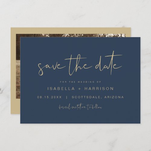CAITLIN Edgy Navy and Gold Minimal Save the Date Invitation