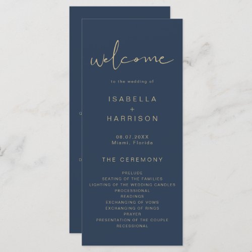 CAITLIN Edgy Navy and Gold Simple Wedding Program