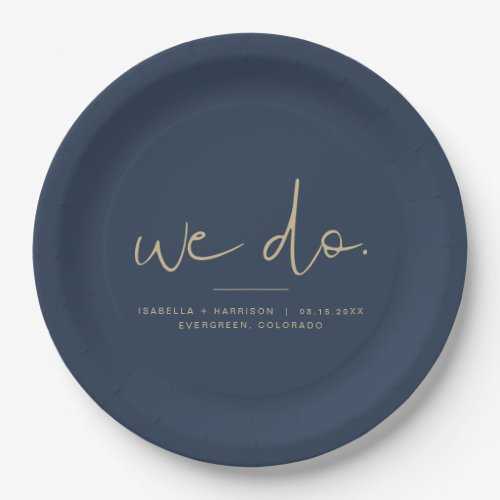 CAITLIN Elegant Edgy Navy and Gold We Do Wedding Paper Plates