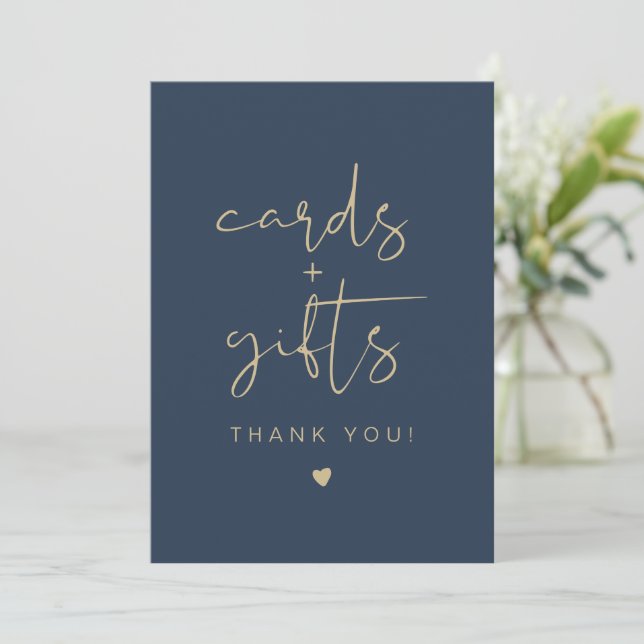 CAITLIN Elegant Navy and Gold Cards & Gifts Sign (Standing Front)