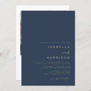 CAITLIN Elegant Navy and Gold Photo Wedding Invitation