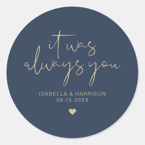 CAITLIN Elegant Navy and Gold Wedding Favor Classic Round Sticker