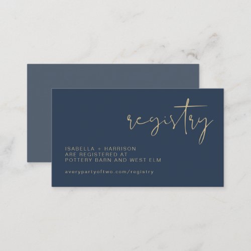 CAITLIN Elegant Navy and Gold Wedding Registry Enclosure Card