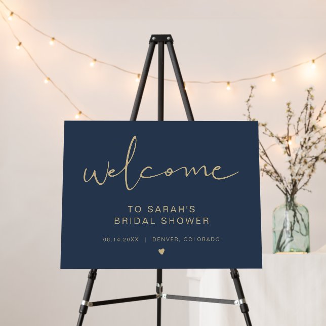 CAITLIN Elegant Navy Gold Bridal Shower Welcome Fo Foam Board (In Situ (Stand))
