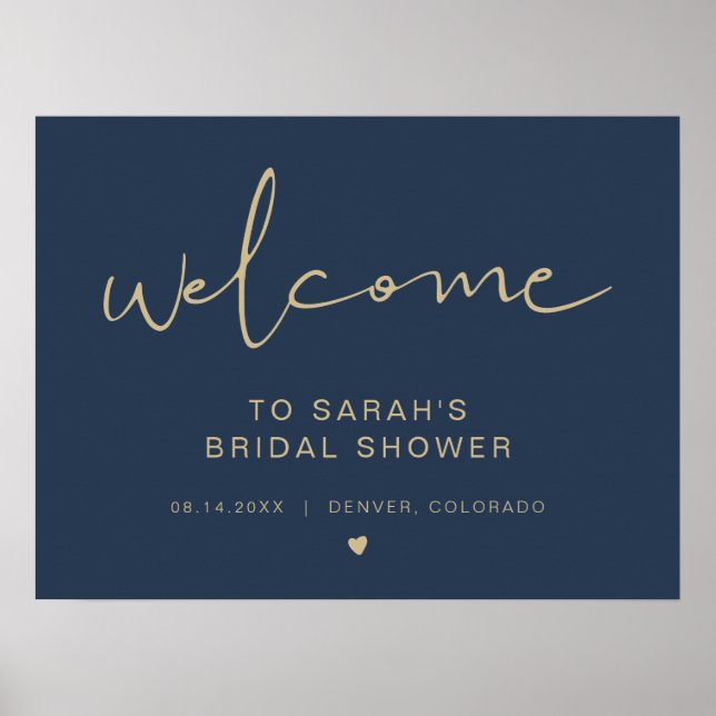 CAITLIN Elegant Navy Gold Bridal Shower Welcome Poster (Front)