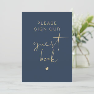 CAITLIN Elegant Navy & Gold Guest Book Sign Card