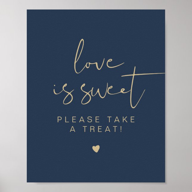 CAITLIN Elegant Navy Gold Love is Sweet Favor Sign (Front)