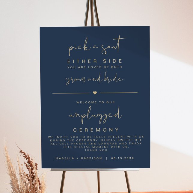 CAITLIN Elegant Navy Gold Unplugged Ceremony Sign (Creator Uploaded)