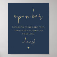 CAITLIN Modern Funny Navy Gold Open Bar Sign