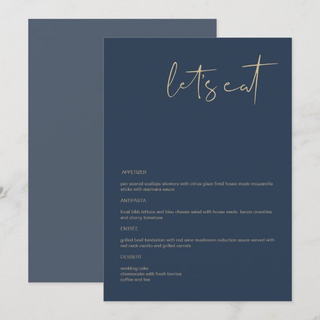 CAITLIN Modern Navy and Gold 5x7" Let's Eat Menu (Front/Back)