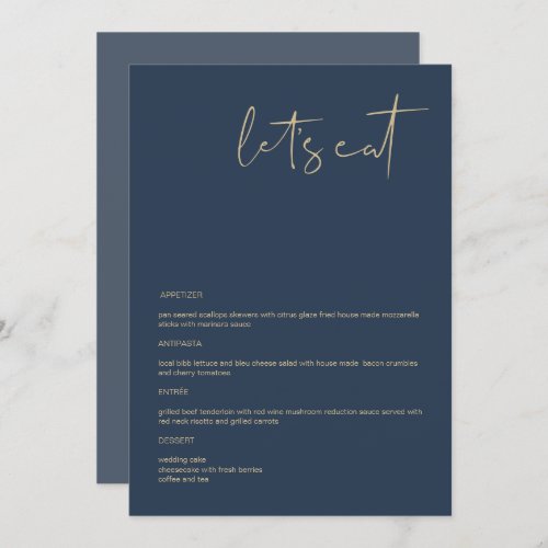 CAITLIN Modern Navy and Gold 5x7 Lets Eat Menu