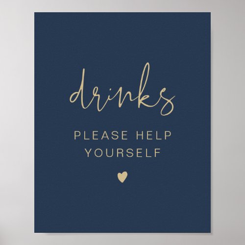 CAITLIN Modern Navy and Gold Drinks Bar Poster