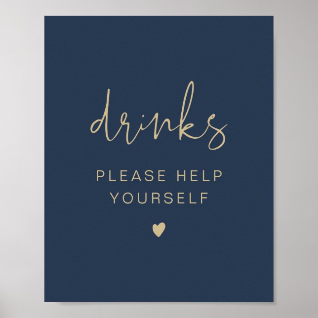 CAITLIN Modern Navy and Gold Drinks Bar Poster (Front)