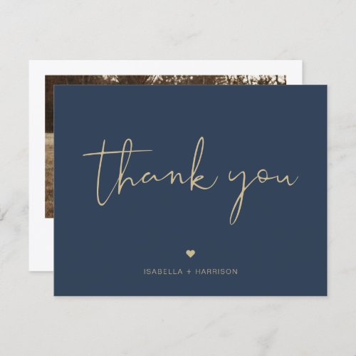 CAITLIN Modern Navy and Gold Photo Thank You Card