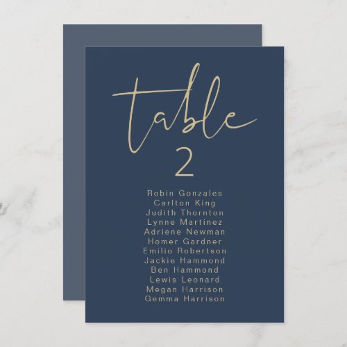 CAITLIN Modern Navy and Gold Table Seating Card