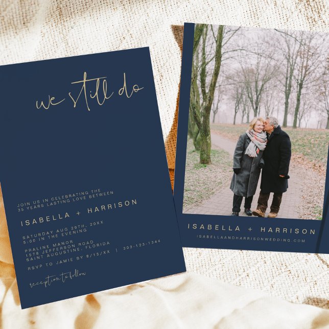 CAITLIN Modern Navy and Gold Vow Renewal  Invitati Invitation (Creator Uploaded)