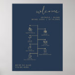 CAITLIN Modern Navy and Gold Wedding Icon Timeline Poster<br><div class="desc">This wedding icon timeline and welcome sign features an edgy handwritten font and modern minimalist design and a modern navy blue and gold color combination. Click 'click to customize further' in the personalization section to open up the full editor. To add new icons, visit https://www.svgrepo.com/ and search the icon you...</div>