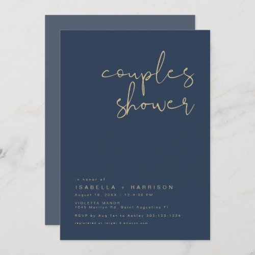 CAITLIN Modern Navy Blue and Gold Couples Shower Invitation