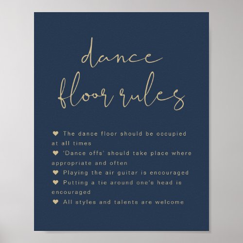 CAITLIN Modern Navy Blue Dance Floor Rules Sign