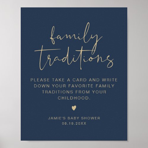 CAITLIN Modern Navy Family Traditions Baby Shower  Poster