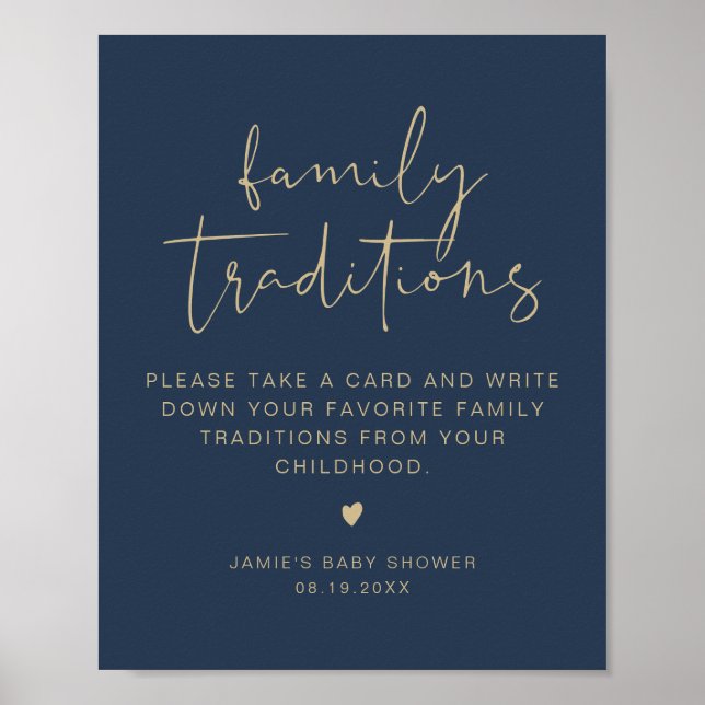 CAITLIN Modern Navy Family Traditions Baby Shower  Poster (Front)