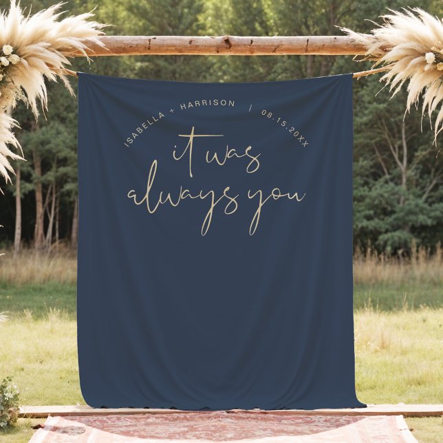 CAITLIN Modern Navy Gold Wedding Photo Backdrop (Creator Uploaded)