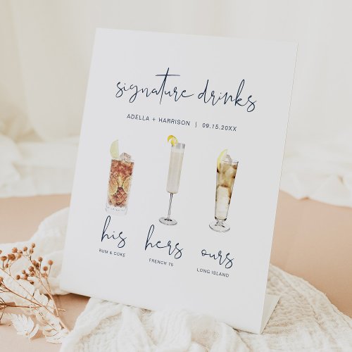 CAITLIN Modern Watercolor Cocktail Signature Drink Pedestal Sign