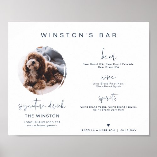 CAITLIN Navy 1 Photo Pet Signature Drink Bar Sign