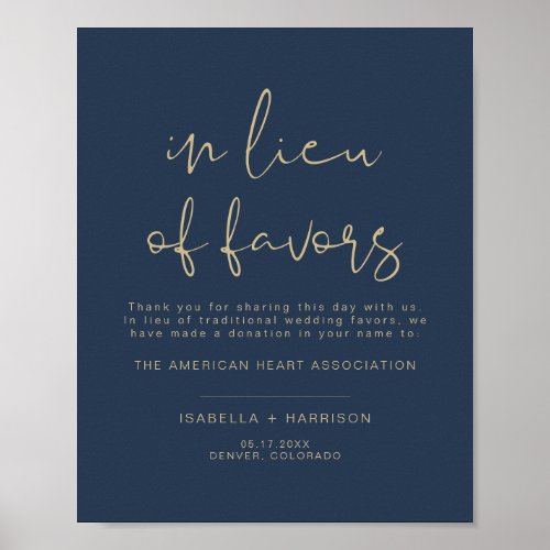 CAITLIN Navy and Gold In Lieu of Favors Wedding Poster