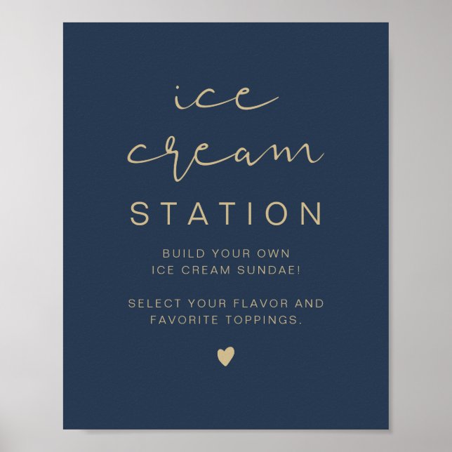 CAITLIN Navy and Gold Modern Ice Cream Station Poster (Front)