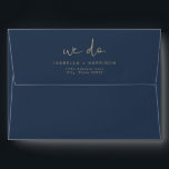 CAITLIN Navy and Gold Modern Minimalist Wedding Envelope<br><div class="desc">This wedding envelope features a navy and gold color combination paired with an edgy modern minimalist design with the words,  'we do' written on the return address envelope flap. Easily change the name and address and pair with anything from the Edgy Modern Minimalist Collection.</div>