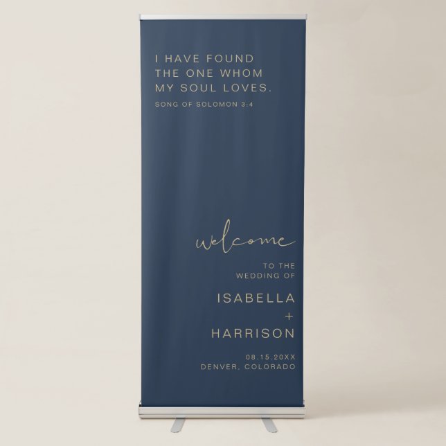 CAITLIN Navy and Gold Modern Wedding Welcome  Retractable Banner (Front)