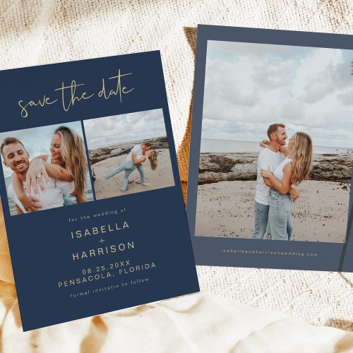 CAITLIN Navy and Gold Photo Save the Date  Invitation