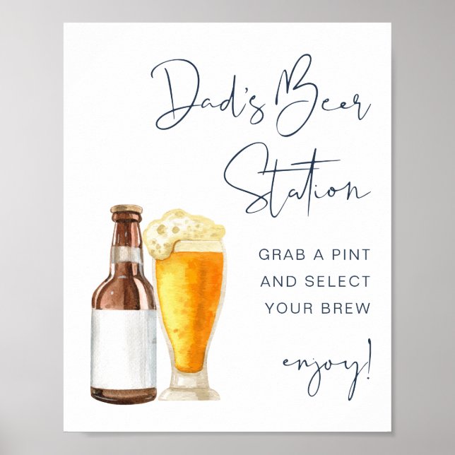 CAITLIN Navy Baby Shower Dad's Beer Station Sign (Front)