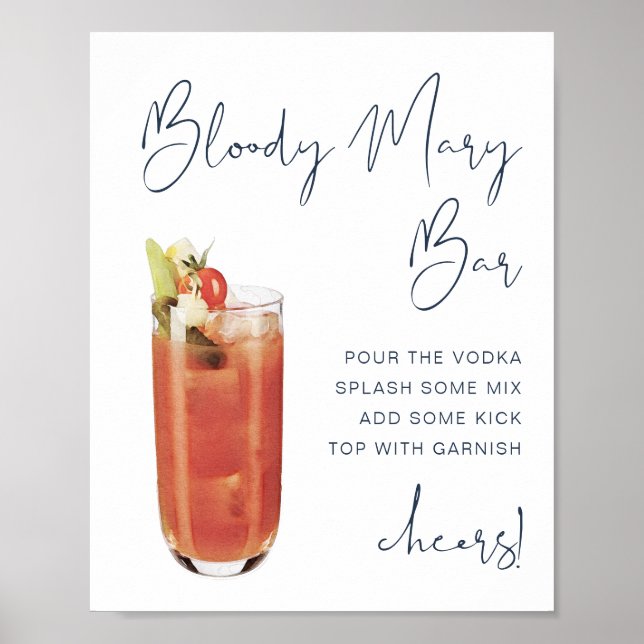 CAITLIN Navy Blue Modern Bloody Mary Bar Sign (Front)