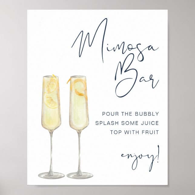CAITLIN Navy Blue Modern Bridal Mimosa Bar Sign (Front)