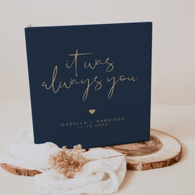 CAITLIN Navy Blue Modern Wedding Photo 3 Ring Binder (Creator Uploaded)
