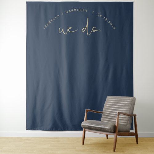 CAITLIN Navy Blue Wedding Backdrop Tapestry