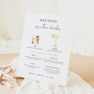 CAITLIN Navy Cocktail Signature Drink Bar Menu Pedestal Sign