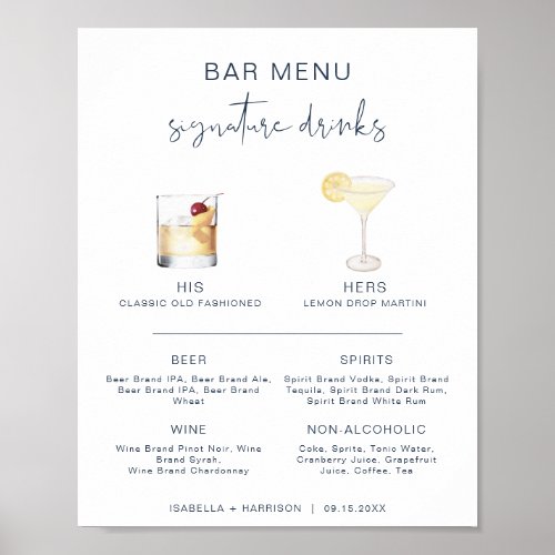 CAITLIN Navy Cocktail Signature Drink Bar Menu Poster