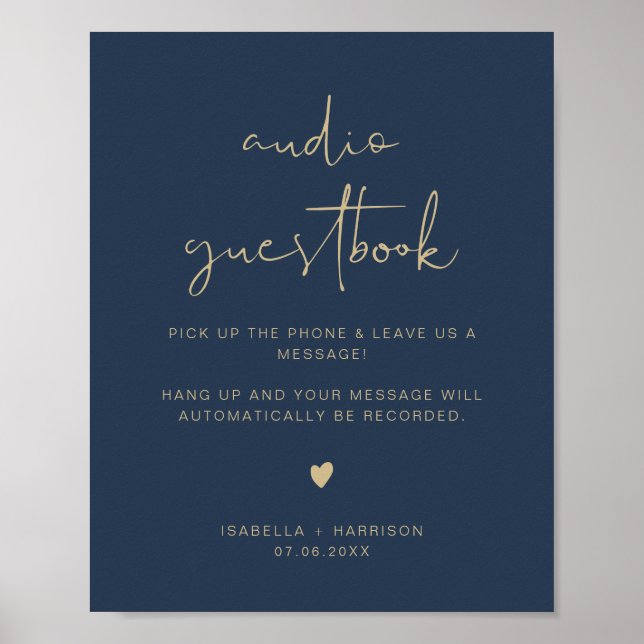 CAITLIN Navy & Gold Audio Guestbook Wedding Sign  (Front)