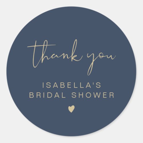 CAITLIN Navy  Gold Bridal Shower Thank You  Classic Round Sticker