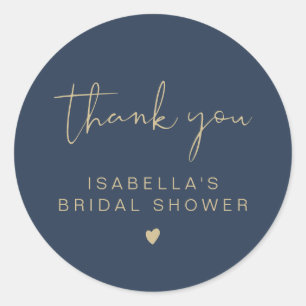 CAITLIN Navy & Gold Bridal Shower Thank You Classic Round Sticker
