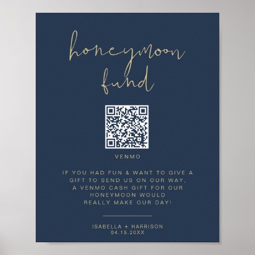 CAITLIN Navy  Gold Honeymoon Fund Wedding Sign
