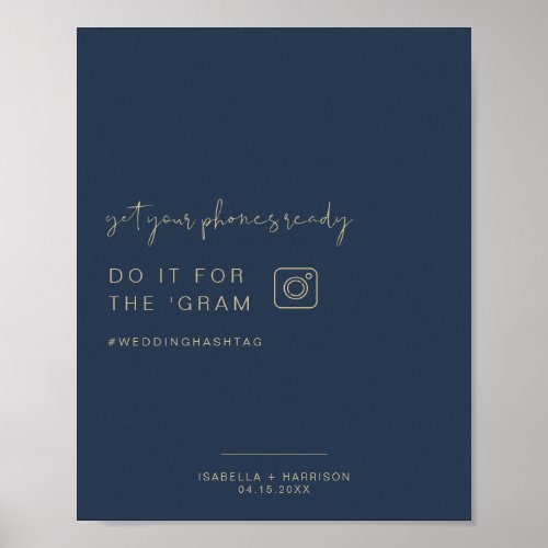 CAITLIN Navy  Gold Instagram Hashtag Wedding Sign