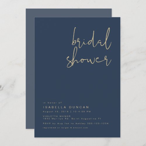 CAITLIN_ Navy Gold Modern Minimal Bridal Shower Invitation