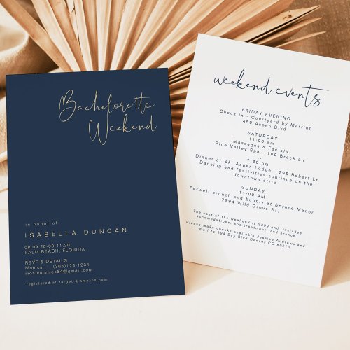 CAITLIN_ Navy Gold Modern Minimalist Bachelorette Invitation