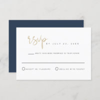 CAITLIN- Navy Gold Modern Minimalist Wedding RSVP